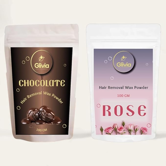 Glivia Chocolate & Rose Wax Powder Combo (Pack of 2, 100g Each) | Organic Hair Removal Powder | Painless & Smooth Skin | DIY Waxing at Home