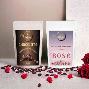 Glivia Chocolate & Rose Wax Powder Combo (Pack of 2, 100g Each) | Organic Hair Removal Powder | Painless & Smooth Skin | DIY Waxing at Home
