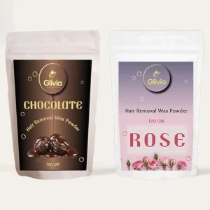 Glivia Chocolate & Rose Wax Powder Combo (Pack of 2, 100g Each) | Organic Hair Removal Powder | Painless & Smooth Skin | DIY Waxing at Home