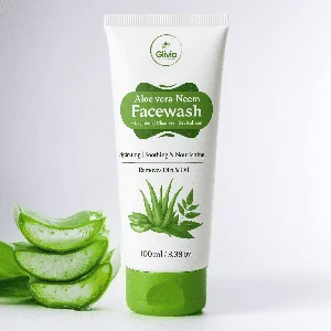 Glivia Aloe Vera Face Wash Man & Woman - Herbal Neem Facewash for Dry & Oily Skin - Gentle Cleanser for Acne & Sensitive Skin - Organic Aloevera Gel for Brightening & Natural Glow | 100 ML